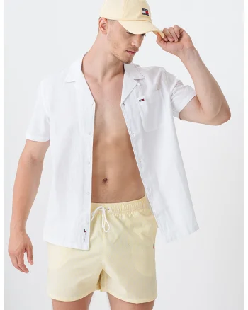 Pantaloni scurti de baie cu model in dungi, Alb/Galben pai