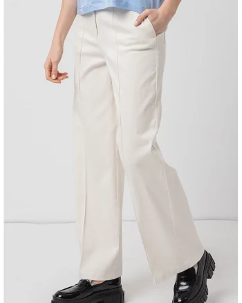 Pantaloni cu croiala ampla si talie inalta, Alb