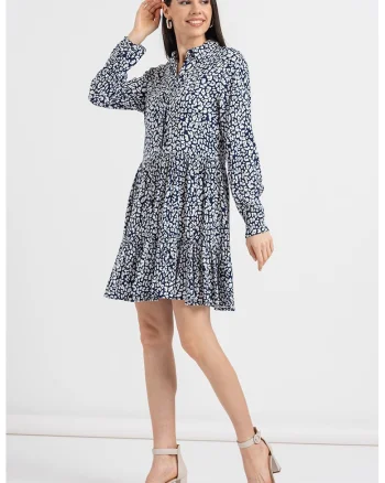 Rochie mini cu croiala in A, Alb/Bleumarin