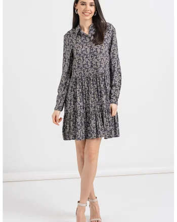 Rochie mini cu croiala in A, Alb/Negru/Albastru prafuit