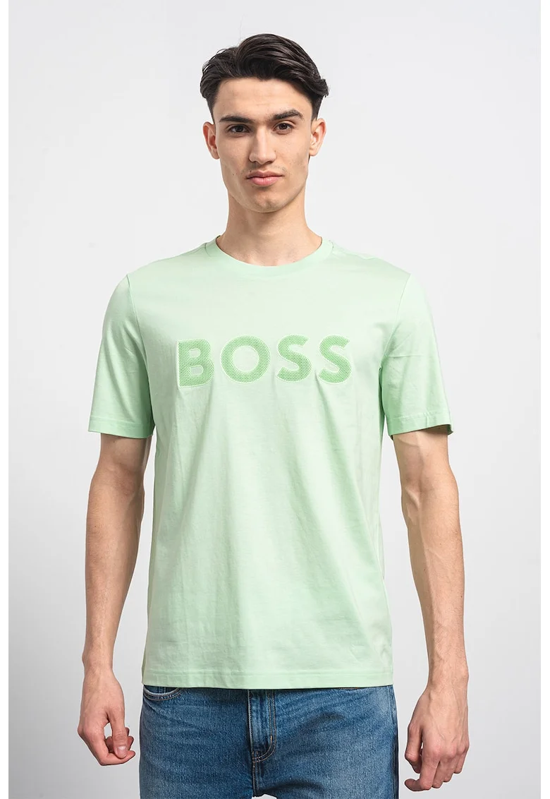 Tricou din bumbac cu imprimeu logo, Verde lime/Verde menta