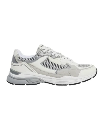 Pantofi sport cu insertii de piele intoarsa, Alb/Gri deschis/Gri inchis