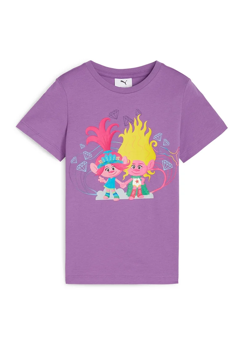 Tricou cu decolteu la baza gatului si imprimeu cu desene, Violet