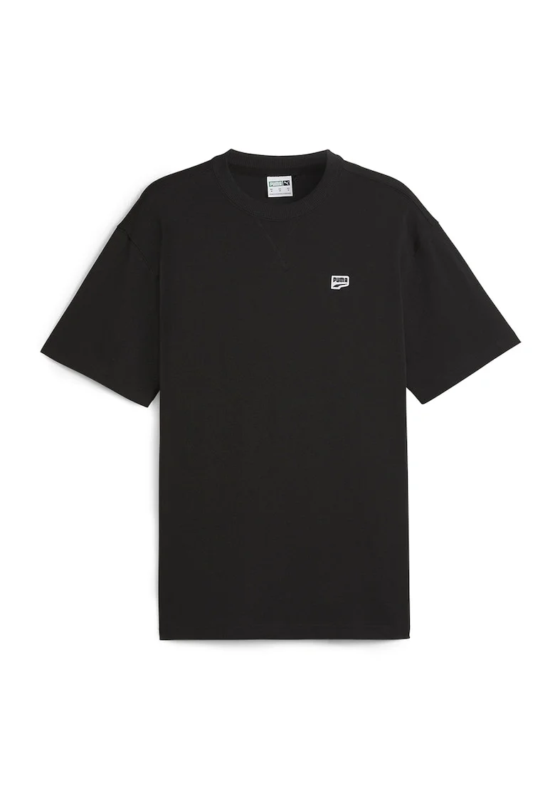 Tricou cu decolteu la baza gatului si model uni Downtown, Negru