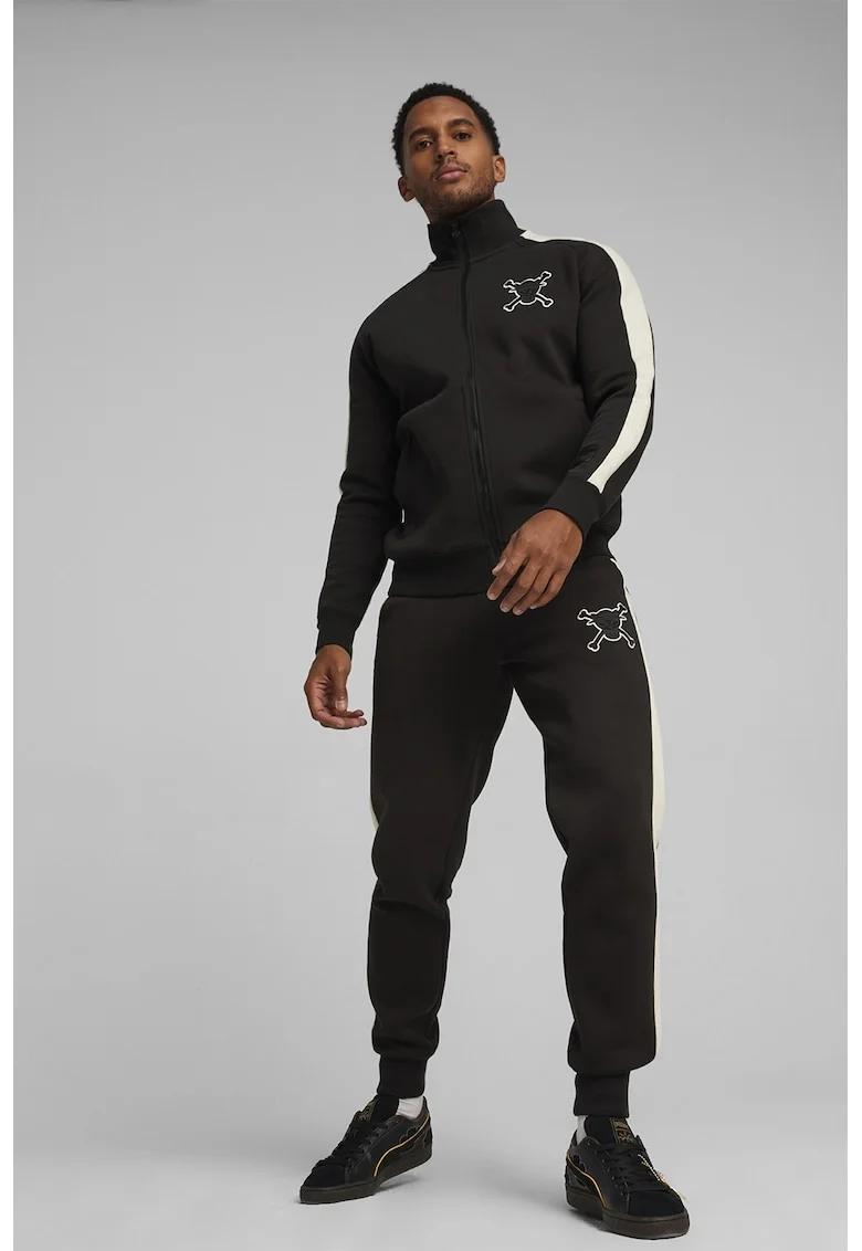 Bluza de trening din amestec de bumbac cu fermoar, Negru