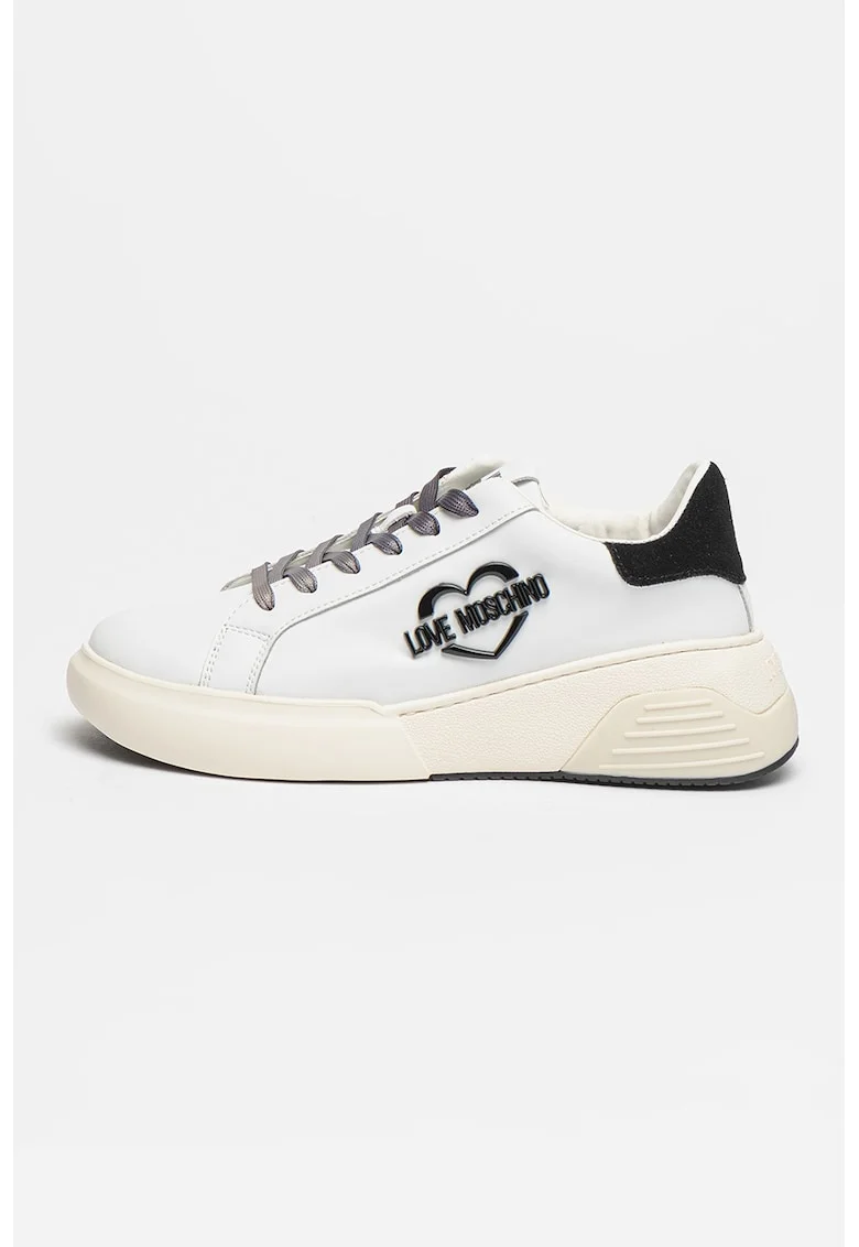 Pantofi sport din piele cu aplicatie logo, Alb/Negru