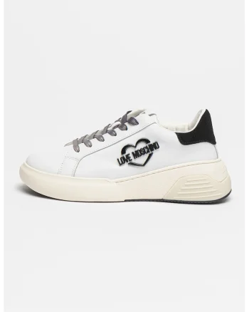Pantofi sport din piele cu aplicatie logo, Alb/Negru