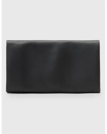 Geanta plic de piele cu logo, Negru