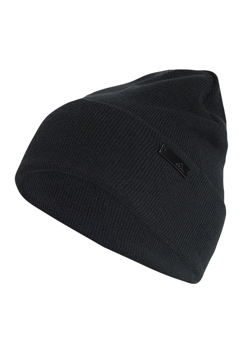 Caciula tricotata unisex cu logo metalic, Negru