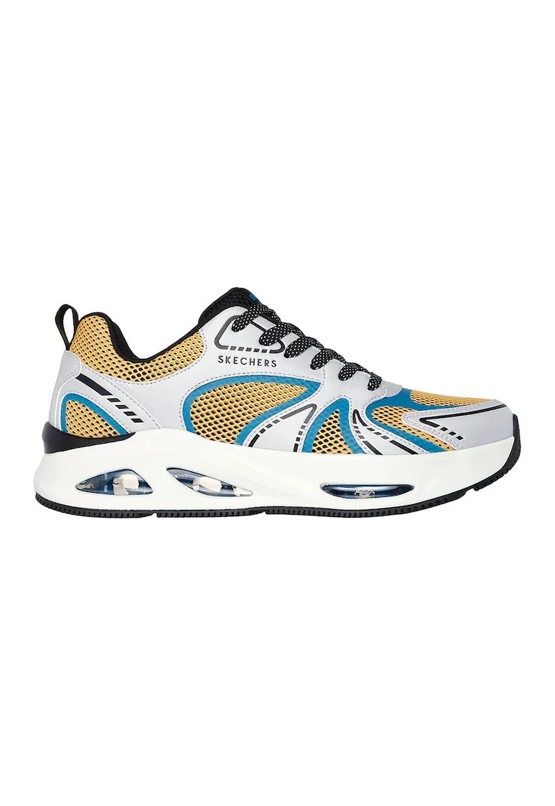 Pantofi sport din plasa cu garnituri din piele ecologica Uno Ego, Alb/Galben/Turcoaz