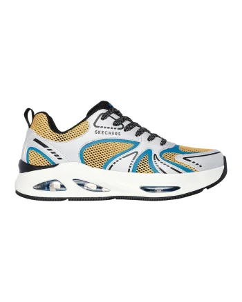 Pantofi sport din plasa cu garnituri din piele ecologica Uno Ego, Alb/Galben/Turcoaz