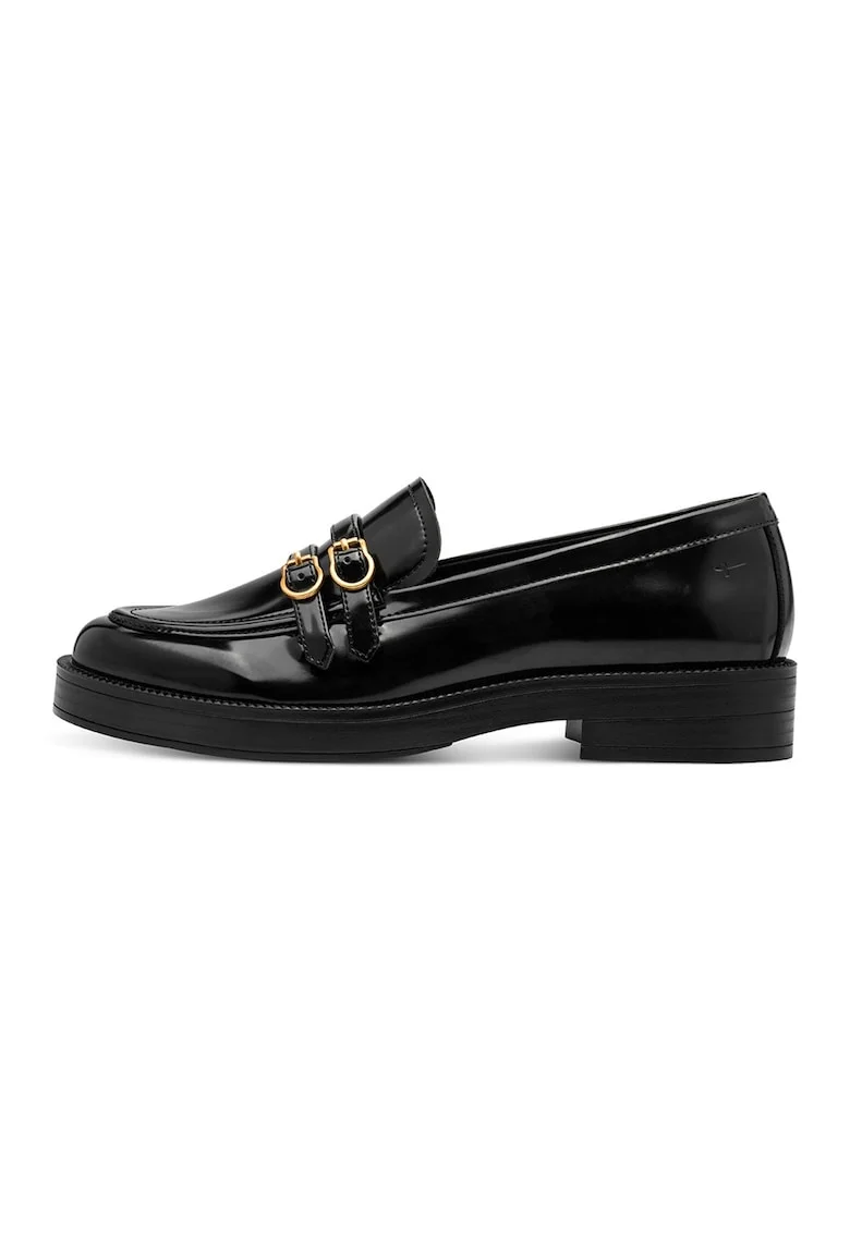 Pantofi loafer din piele lacuita cu detalii metalice, Negru