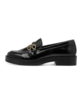 Pantofi loafer din piele lacuita cu detalii metalice, Negru