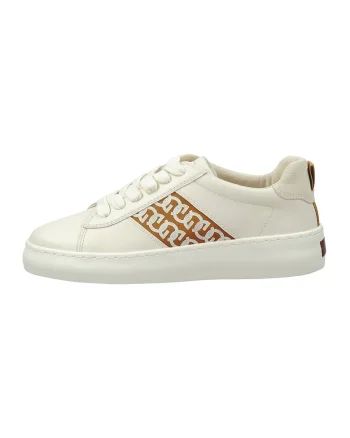 Pantofi sport de piele cu monograma, Maro/Alb murdar