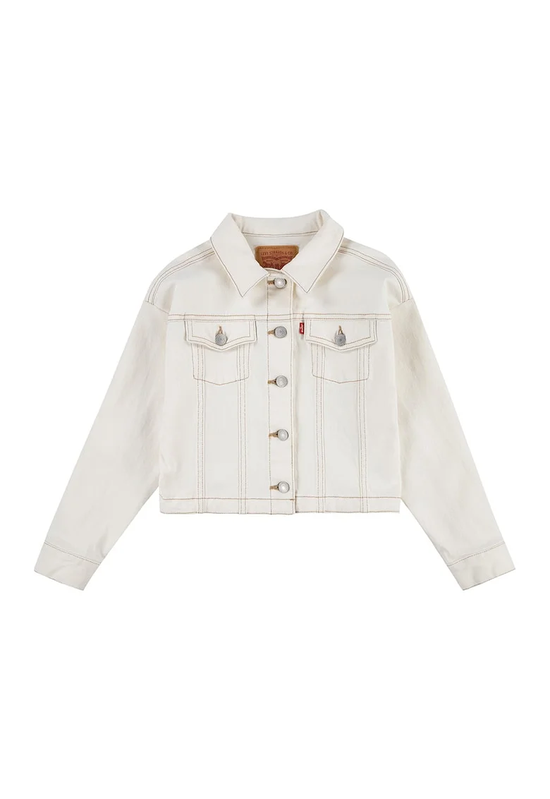 Jacheta de denim cu buzunare aplicate, Alb