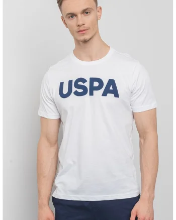U.S. Polo Assn, Tricou cu imprimeu logo, Alb/Bleumarin