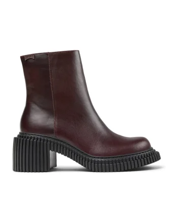 Ghete din piele cu fermoar, Maro cognac