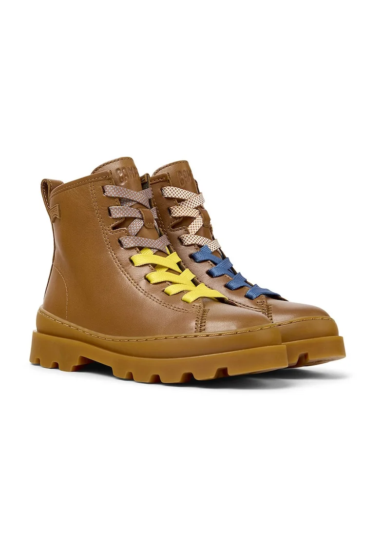 Ghete de piele cu aplicatie logo discreta Brutus 609, Maro scortisoara