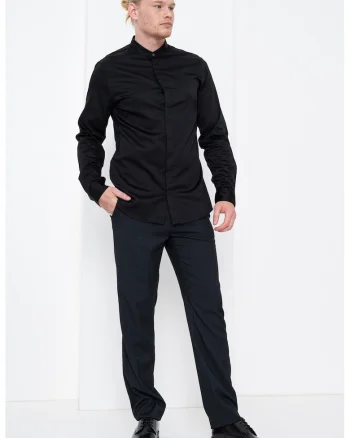 Camasa de bumbac cu guler Henley, Negru