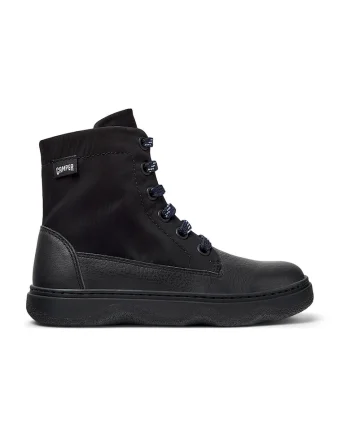 Ghete de piele cu garnituri din material textil, Negru