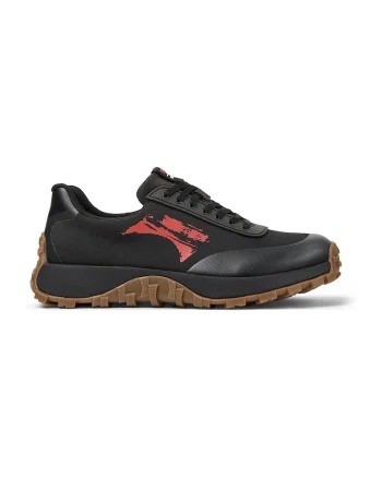 Pantofi sport cu segmente de piele ecologica, Negru/Coral