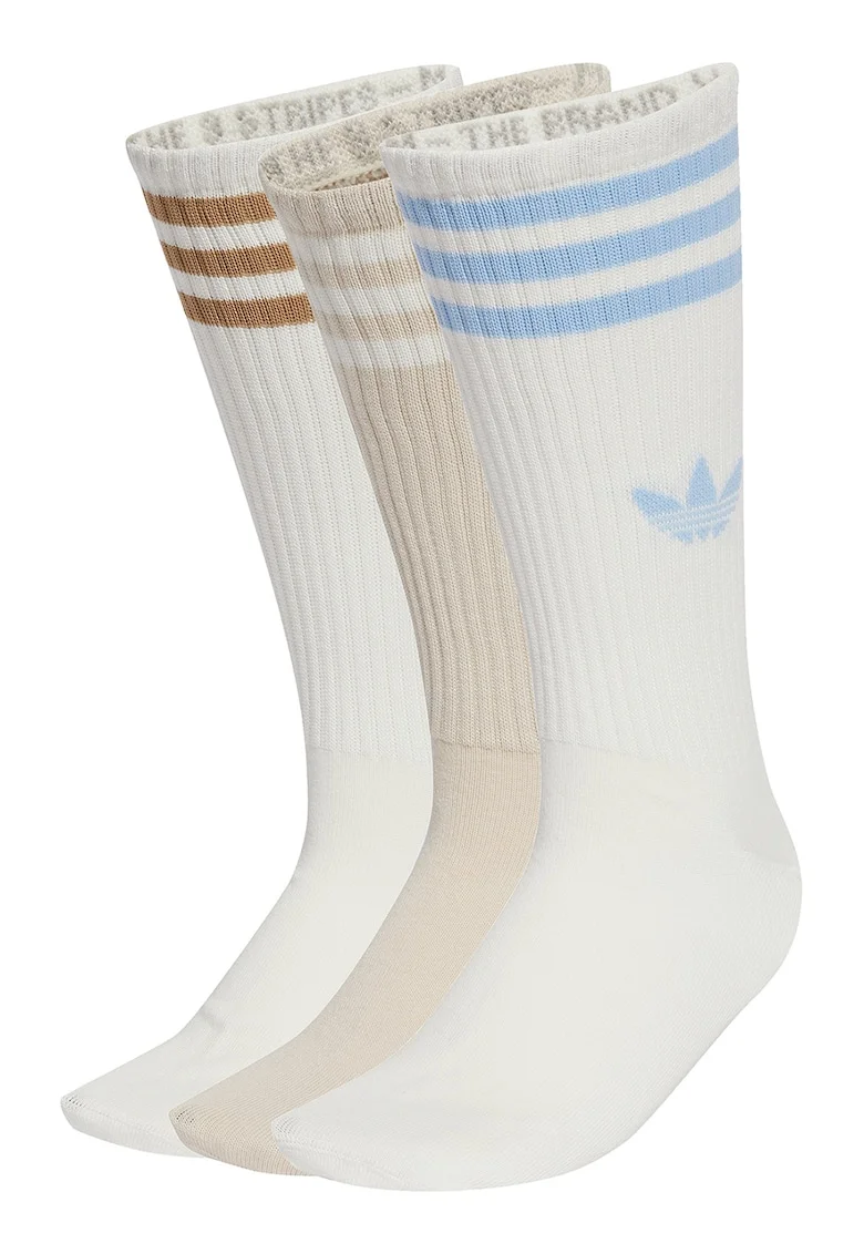 Set de sosete lungi unisex cu logo - 3 perechi, Alb murdar/Bej deschis