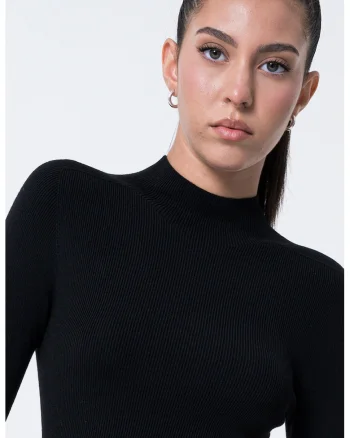 Pulover elastic din amestec de matase si casmir, Negru