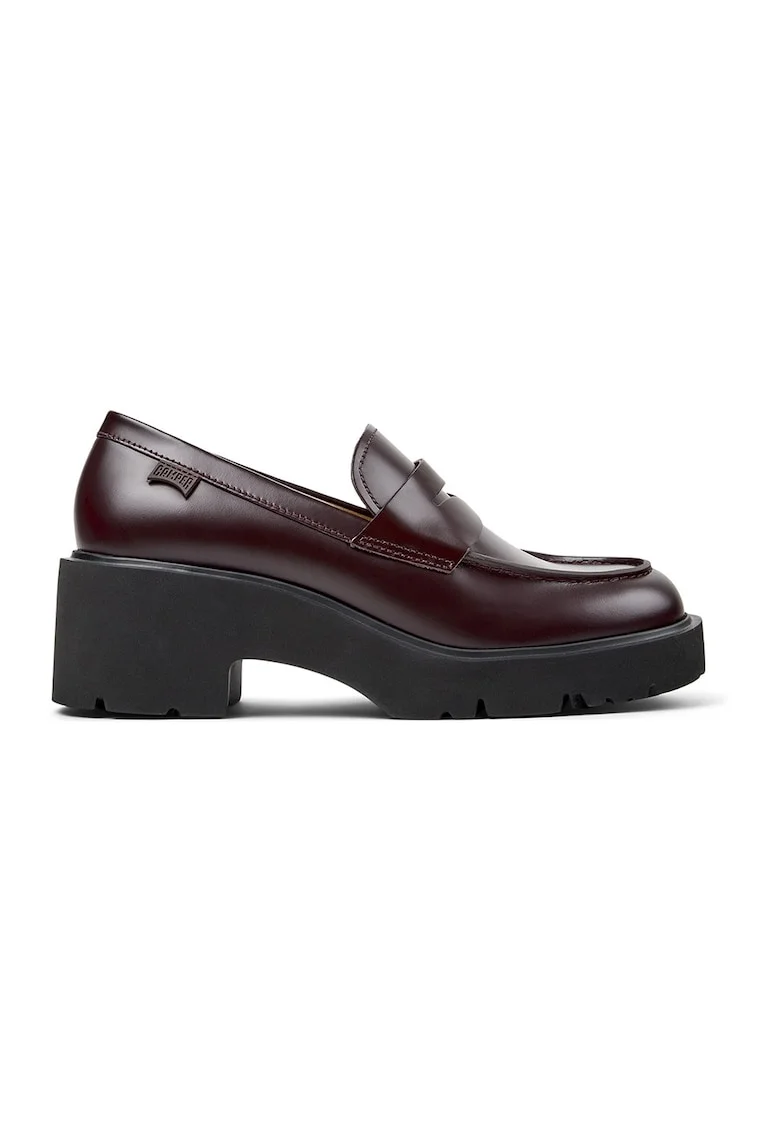 Pantofi loafer de piele cu toc masiv Milah 1159, Maro cognac