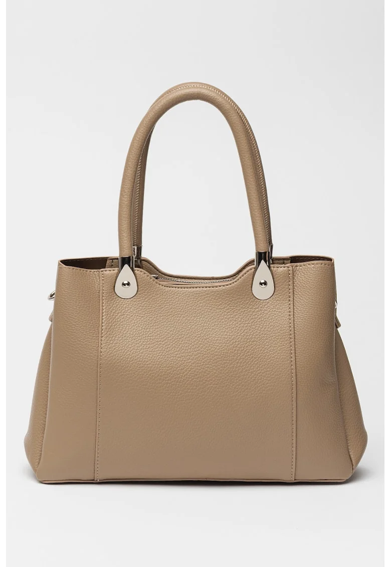 Geanta shopper de piele ecologica cu fermoar, Maro taupe