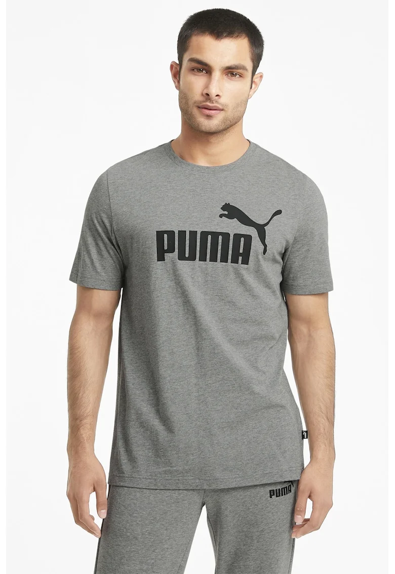 Tricou de bumbac cu imprimeu logo Essential, Negru/Gri inchis