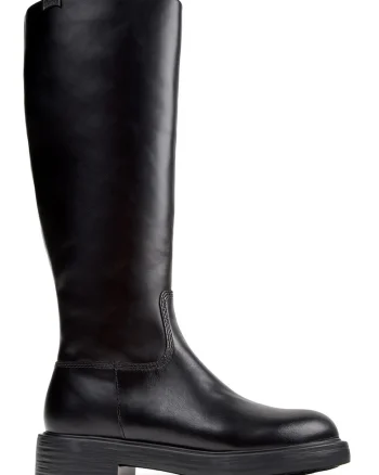Cizme lungi din piele cu fermoar, Negru