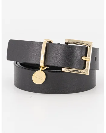Curea din piele cu logo metalic Amelia, Negru