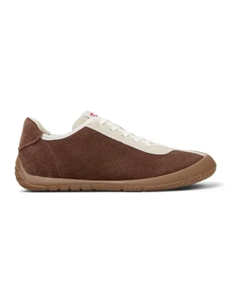Pantofi sport din piele intoarsa cu logo, Maro/Bej deschis