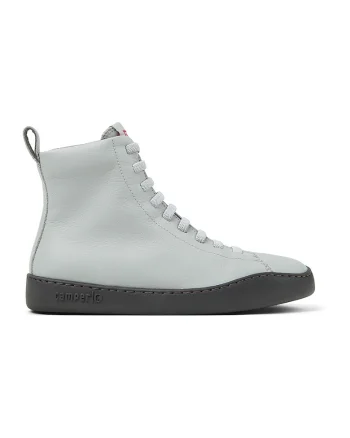 Pantofi sport high-top din piele, Gri cenusiu