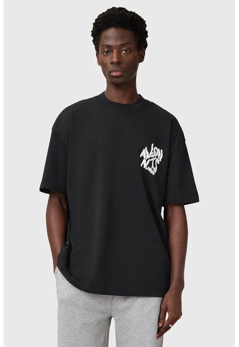 Tricou supradimensionat din bumbac cu imprimeu logo contrastant Orlando, Negru