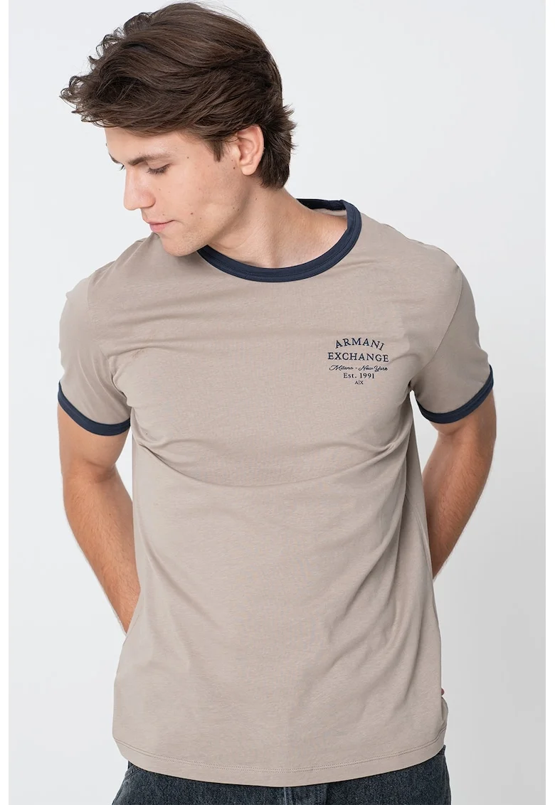 Tricou cu decolteu la baza gatului, Kaki/Bleumarin