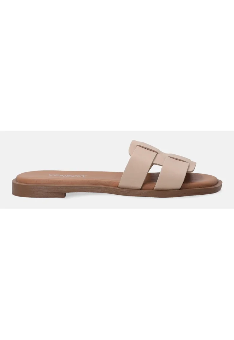 Papuci de piele cu barete cu design suprapus