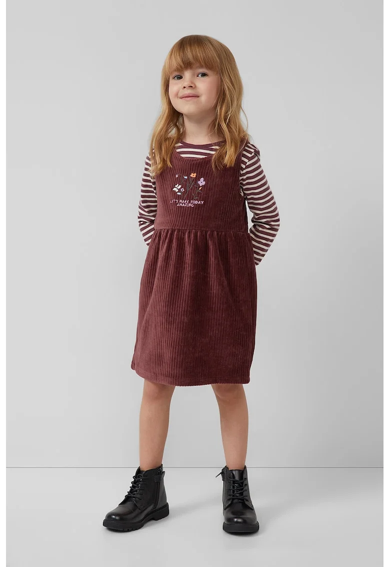 Rochie din reiat cu broderie, Visiniu