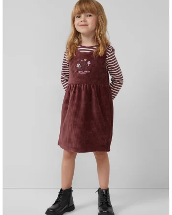 Rochie din reiat cu broderie, Visiniu