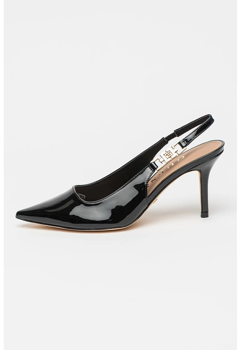 Pantofi slingback cu aspect lacuit, Negru
