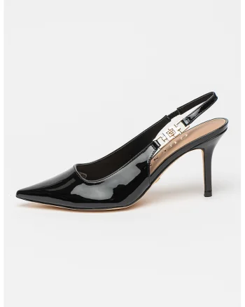 Pantofi slingback cu aspect lacuit, Negru