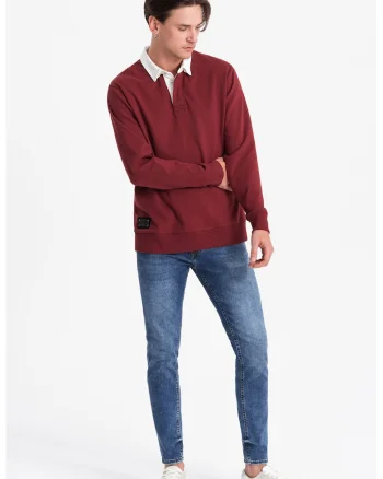 Bluza polo lejera de trening cu fenta cu nasturi, Visiniu