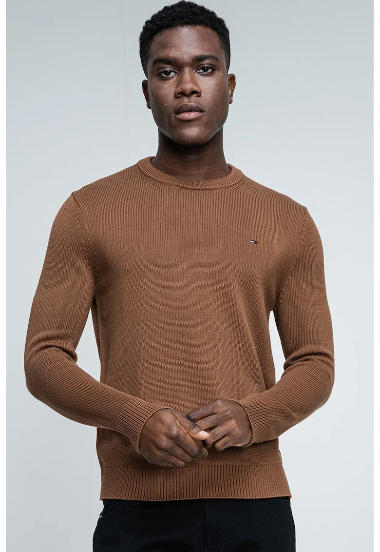 Pulover slim fit din bumbac organic, Caramel