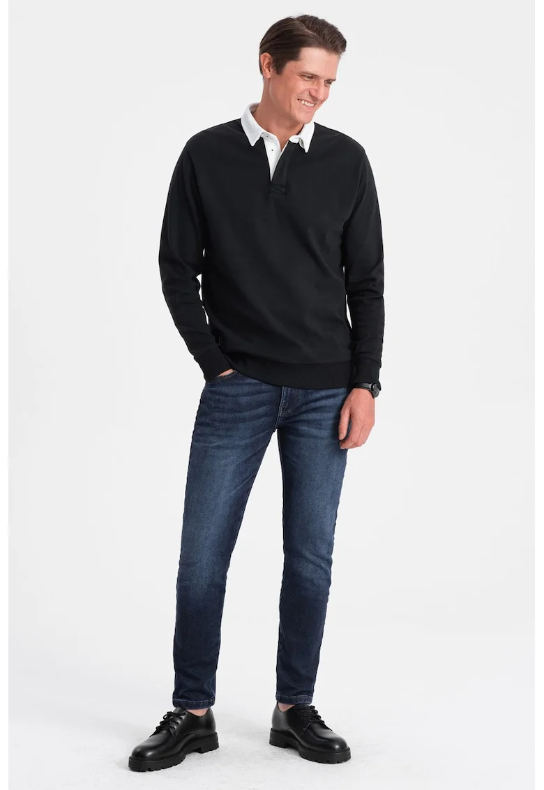 Bluza polo lejera de trening cu fenta cu nasturi, Negru