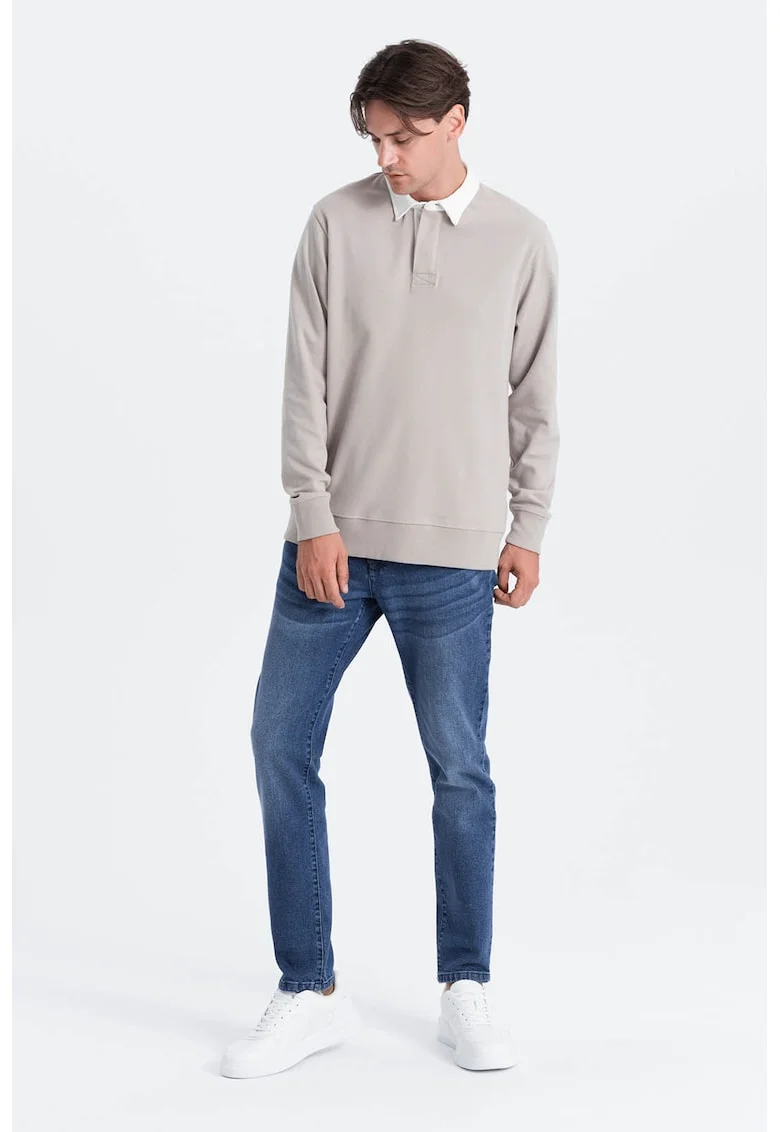 Bluza polo lejera de trening cu fenta cu nasturi, Gri deschis