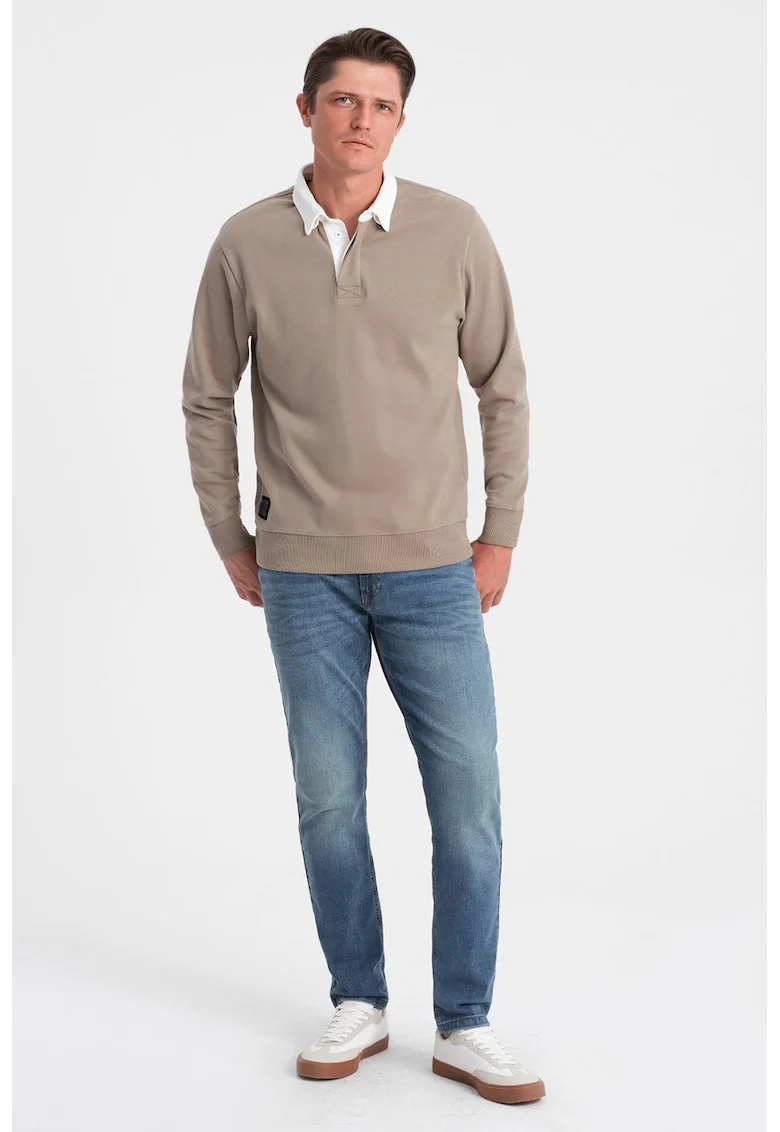 Bluza polo lejera de trening cu fenta cu nasturi, Maro taupe
