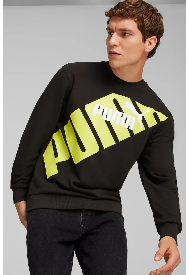Bluza de trening cu imprimeu logo Power, Negru/Verde lime