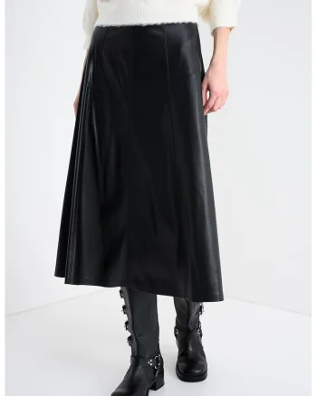 Fusta midi de piele ecologica, Negru