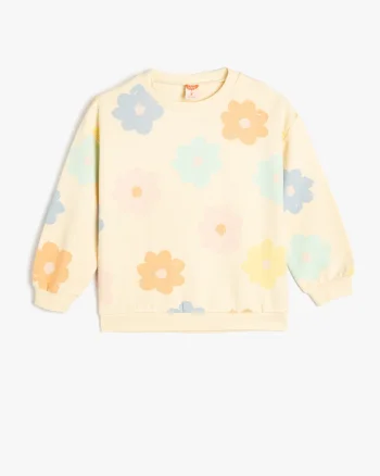 Bluza de trening cu model floral, Bej
