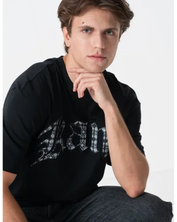 Tricou cu imprimeu logo, Alb/Negru/Negru stins